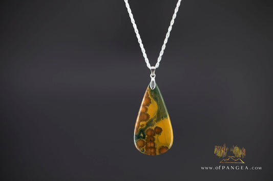 Ocean Jasper Teardrop Necklace - Italian Sterling Silver Rope Chain || JF1516