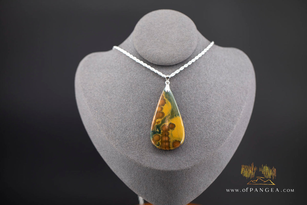 Ocean Jasper Teardrop Necklace - Italian Sterling Silver Rope Chain || JF1516