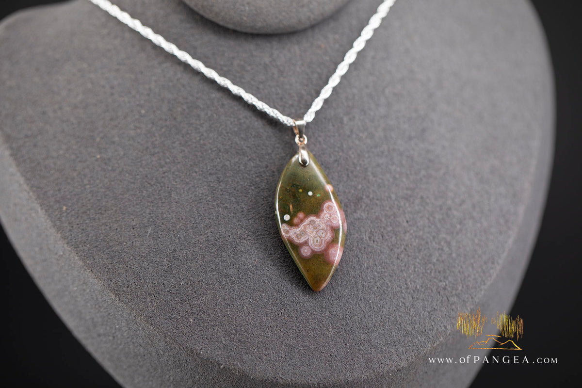Ocean Jasper Teardrop Necklace - Italian Sterling Silver Rope Chain || JF1519