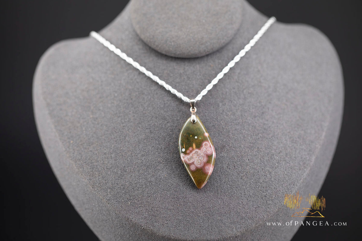 Ocean Jasper Teardrop Necklace - Italian Sterling Silver Rope Chain || JF1519