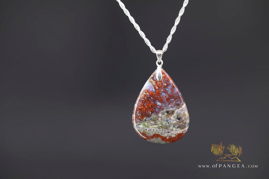 Plume Agate Drop Pendant - Italian Sterling Silver - Necklace || JF1530