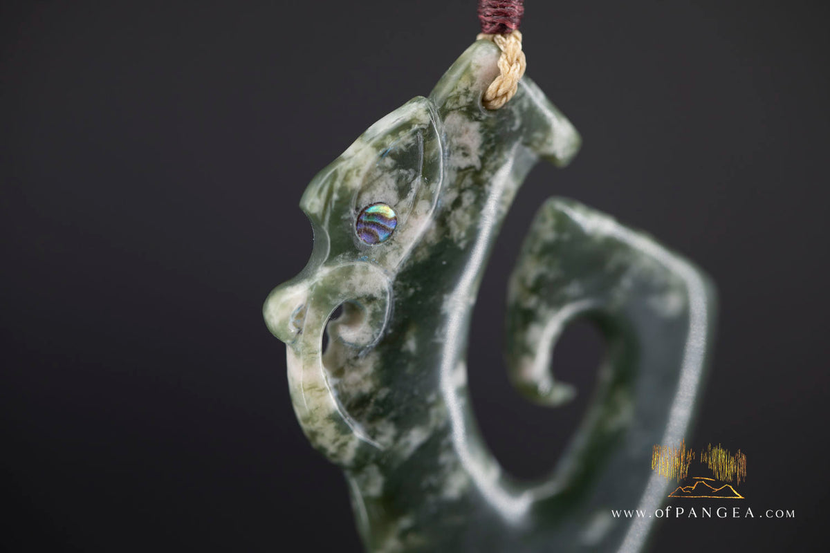 Hei Matau Manaia - carved from Wyoming Cherry Blossom Nephrite Jade - Necklace || JF1148
