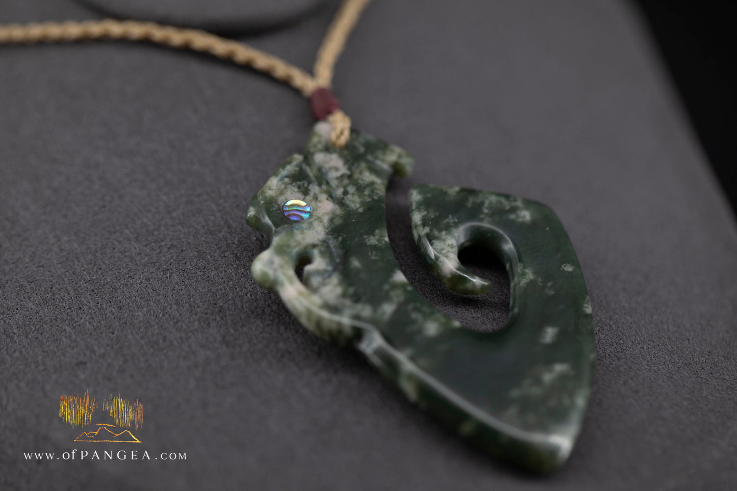 Hei Matau Manaia - carved from Wyoming Cherry Blossom Nephrite Jade - Necklace || JF1148