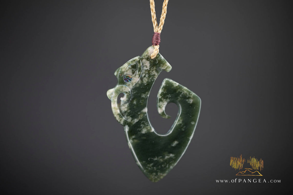 Hei Matau Manaia - carved from Wyoming Cherry Blossom Nephrite Jade - Necklace || JF1148