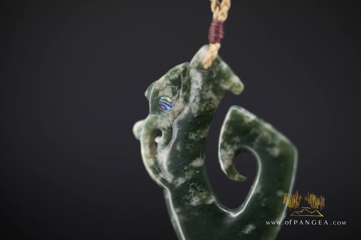 Hei Matau Manaia - carved from Wyoming Cherry Blossom Nephrite Jade - Necklace || JF1148