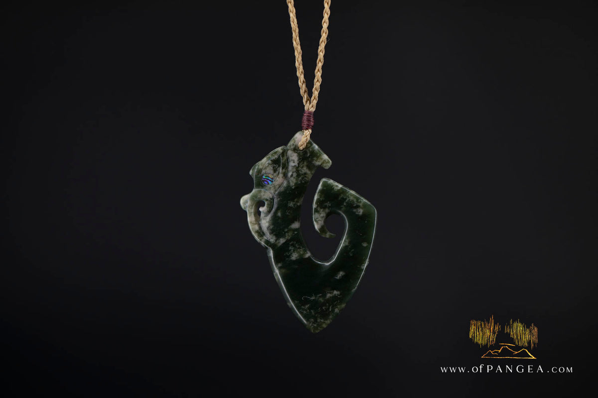 Hei Matau Manaia - carved from Wyoming Cherry Blossom Nephrite Jade - Necklace || JF1148