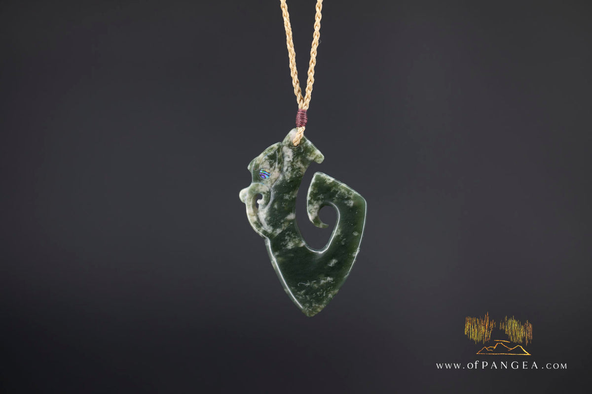 Hei Matau Manaia - carved from Wyoming Cherry Blossom Nephrite Jade - Necklace || JF1148