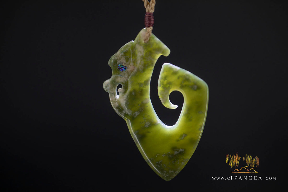 Hei Matau Manaia - carved from Wyoming Cherry Blossom Nephrite Jade - Necklace || JF1148