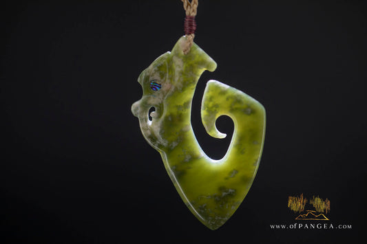 Hei Matau Manaia - carved from Wyoming Cherry Blossom Nephrite Jade - Necklace || JF1148