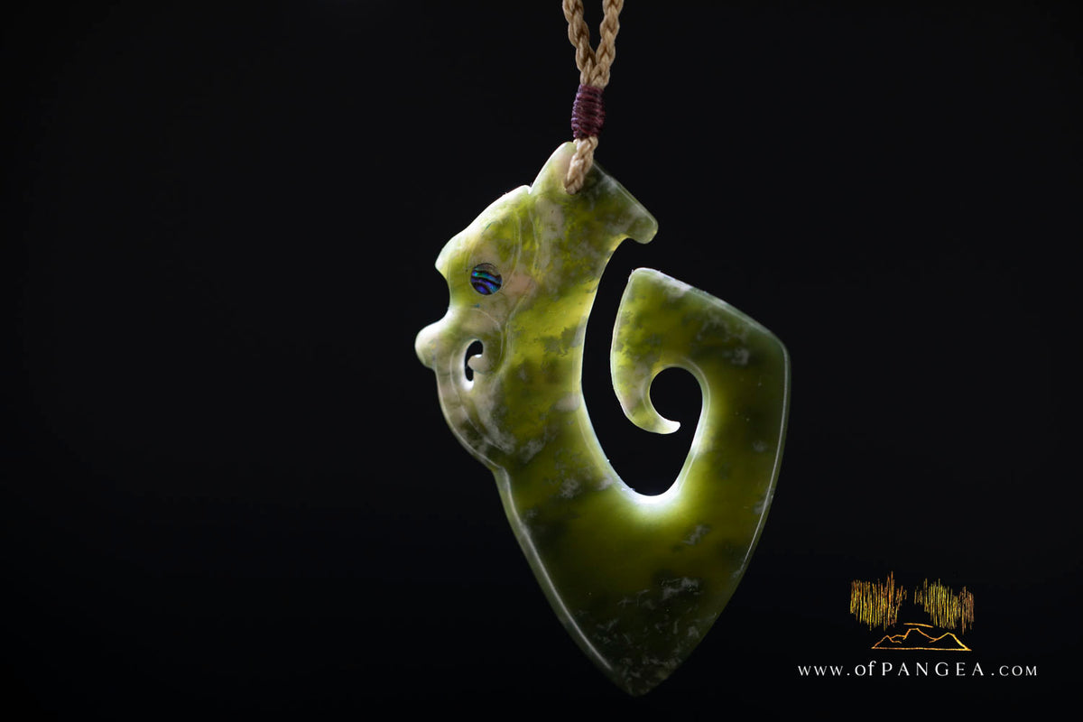 Hei Matau Manaia - carved from Wyoming Cherry Blossom Nephrite Jade - Necklace || JF1148