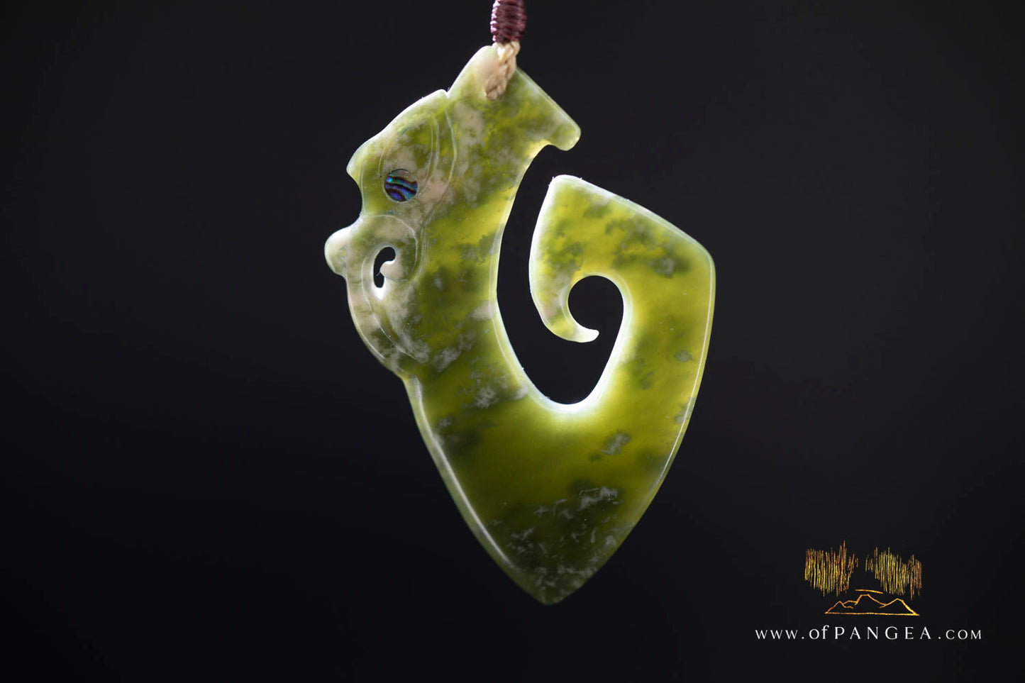 Hei Matau Manaia - carved from Wyoming Cherry Blossom Nephrite Jade - Necklace || JF1148