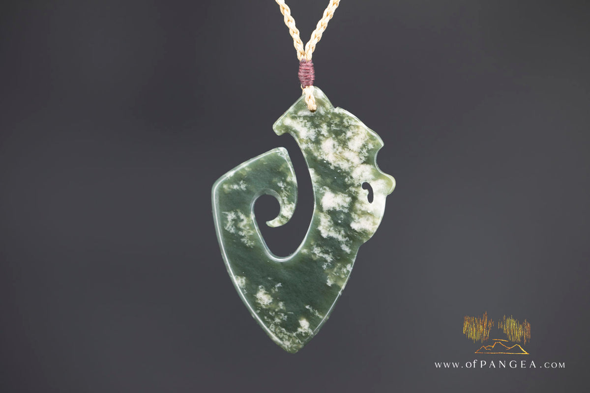 Hei Matau Manaia - carved from Wyoming Cherry Blossom Nephrite Jade - Necklace || JF1148