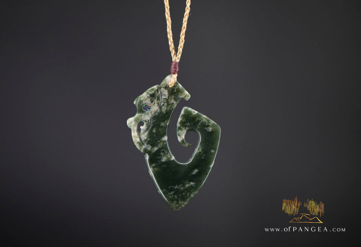 Hei Matau Manaia - carved from Wyoming Cherry Blossom Nephrite Jade - Necklace || JF1148