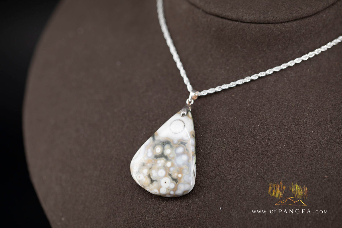 Ocean Jasper Teardrop Necklace - Italian Sterling Silver Rope Chain || JF1550