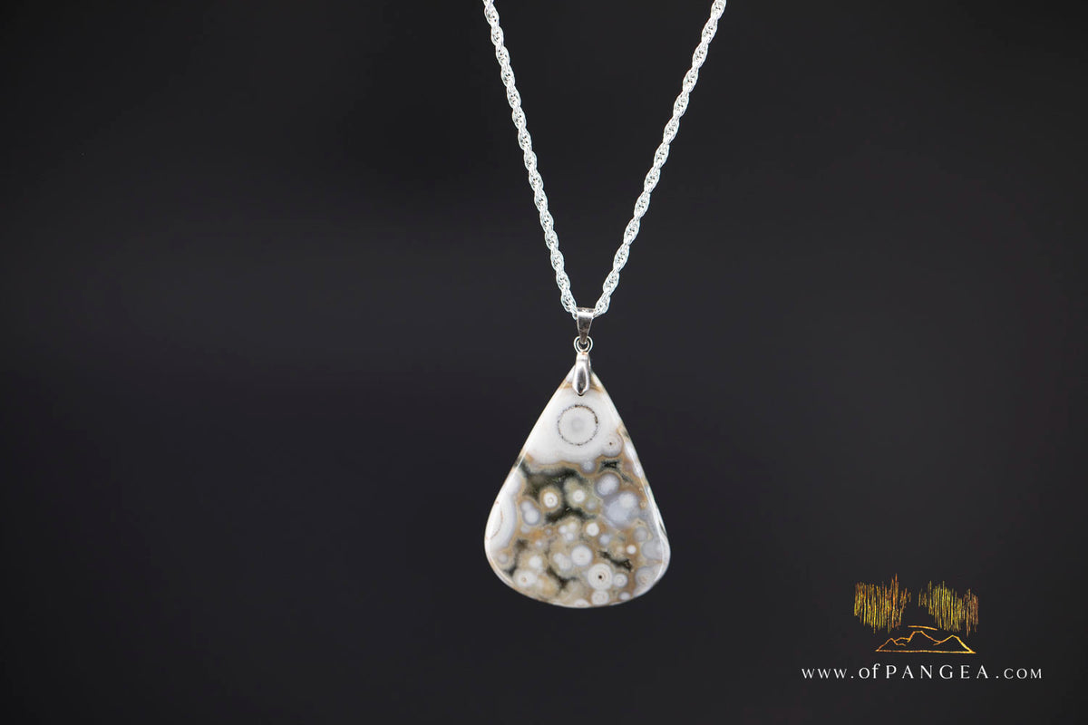 Ocean Jasper Teardrop Necklace - Italian Sterling Silver Rope Chain || JF1550