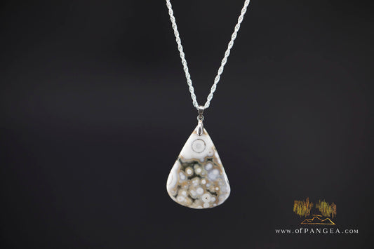Ocean Jasper Teardrop Necklace - Italian Sterling Silver Rope Chain || JF1550