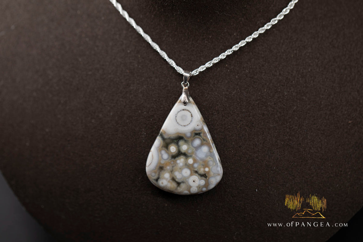 Ocean Jasper Teardrop Necklace - Italian Sterling Silver Rope Chain || JF1550