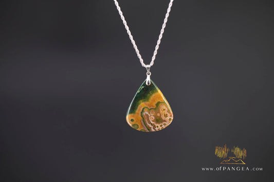 Ocean Jasper Teardrop Necklace - Italian Sterling Silver Rope Chain || JF1551