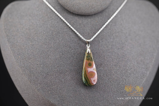 Ocean Jasper Teardrop Necklace - Italian Sterling Silver Rope Chain || JF1553