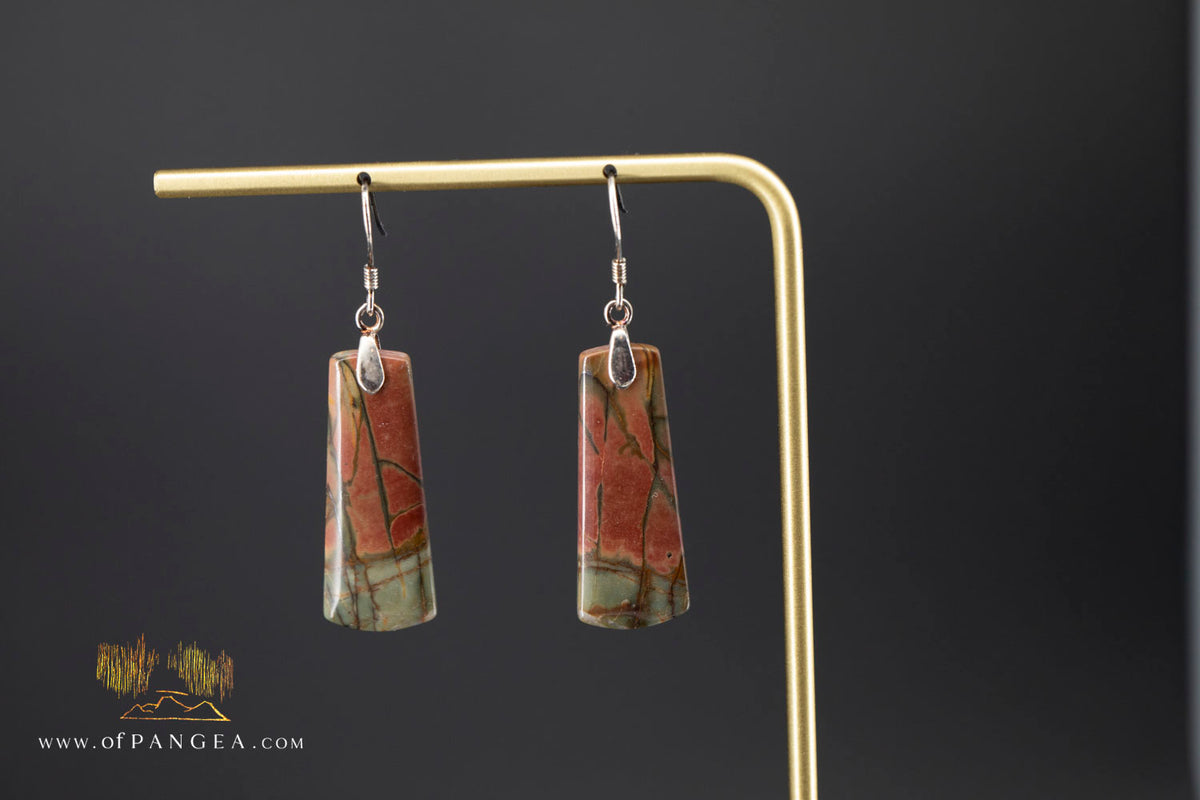 Small trapezoid earrings -  Picasso Jasper - (Red Creek) - Sterling Silver || JF1622