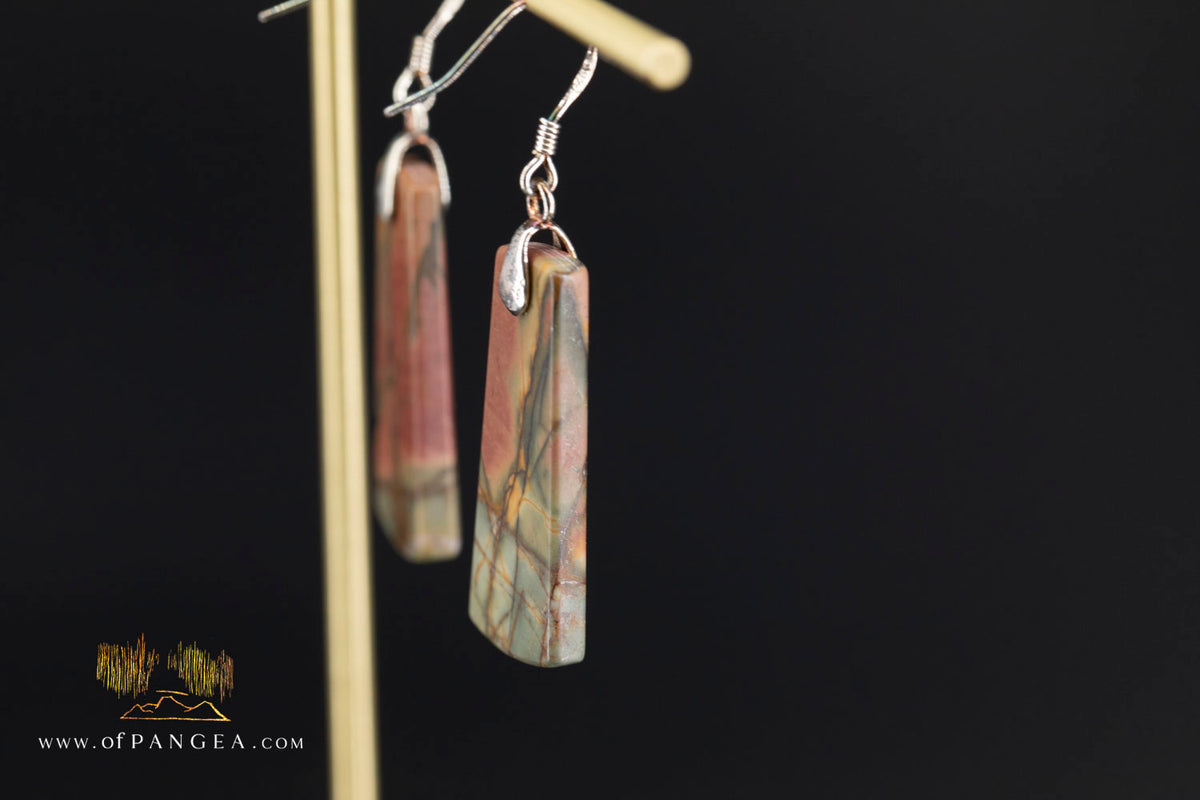 Small trapezoid earrings -  Picasso Jasper - (Red Creek) - Sterling Silver || JF1622