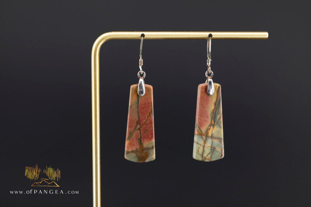 Small trapezoid earrings -  Picasso Jasper - (Red Creek) - Sterling Silver || JF1622
