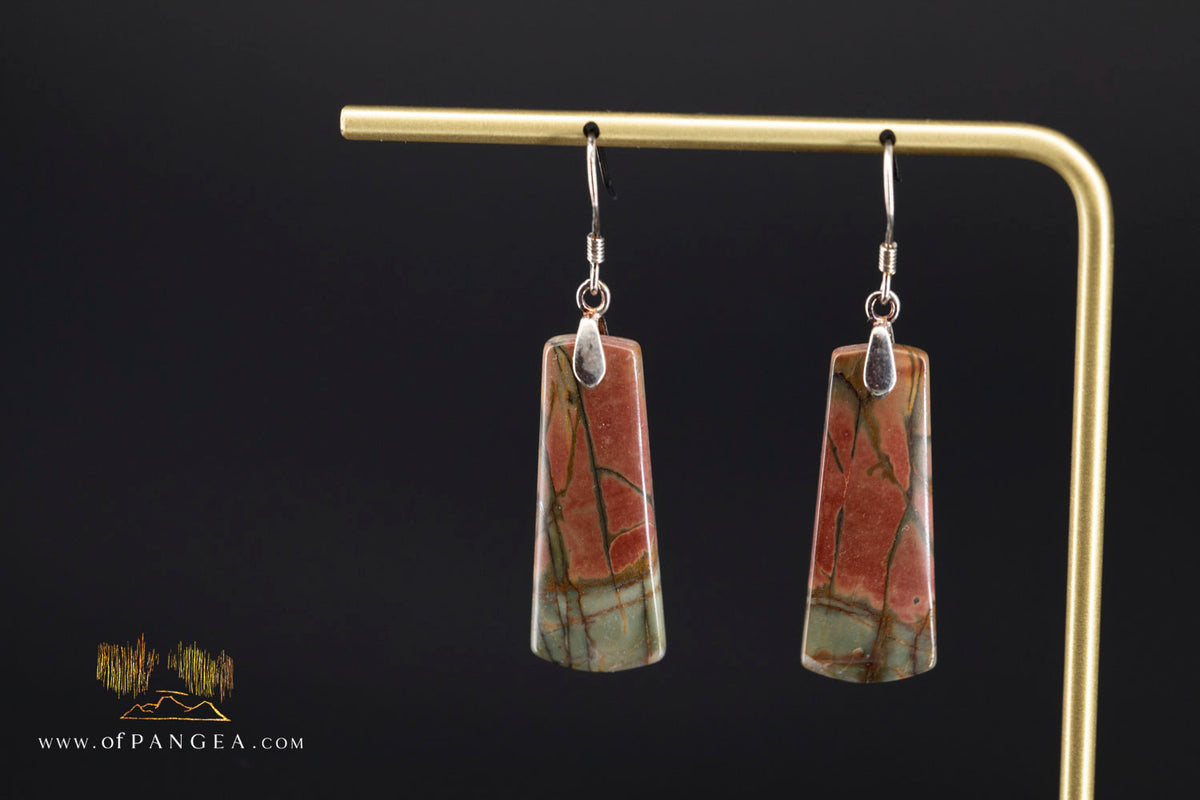 Small trapezoid earrings -  Picasso Jasper - (Red Creek) - Sterling Silver || JF1622
