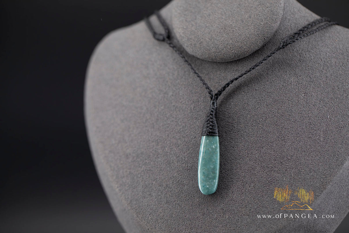 Green Mountain Chinese Jade Teardrop Necklace - woven cord || JF1650