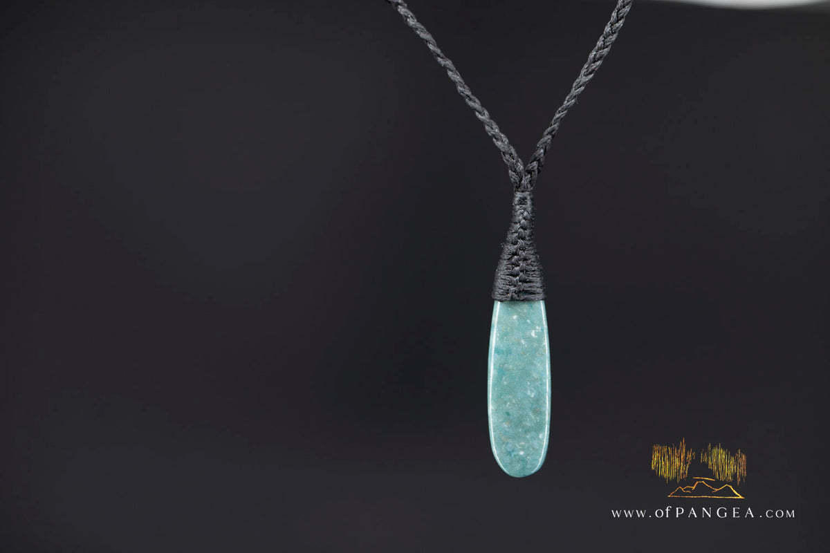 Green Mountain Chinese Jade Teardrop Necklace - woven cord || JF1650