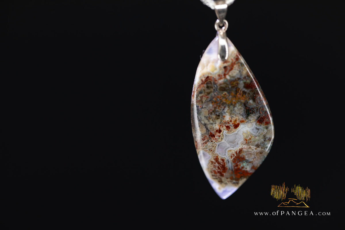 Plume Agate Drop Pendant - Italian Sterling Silver - Necklace || JF1655