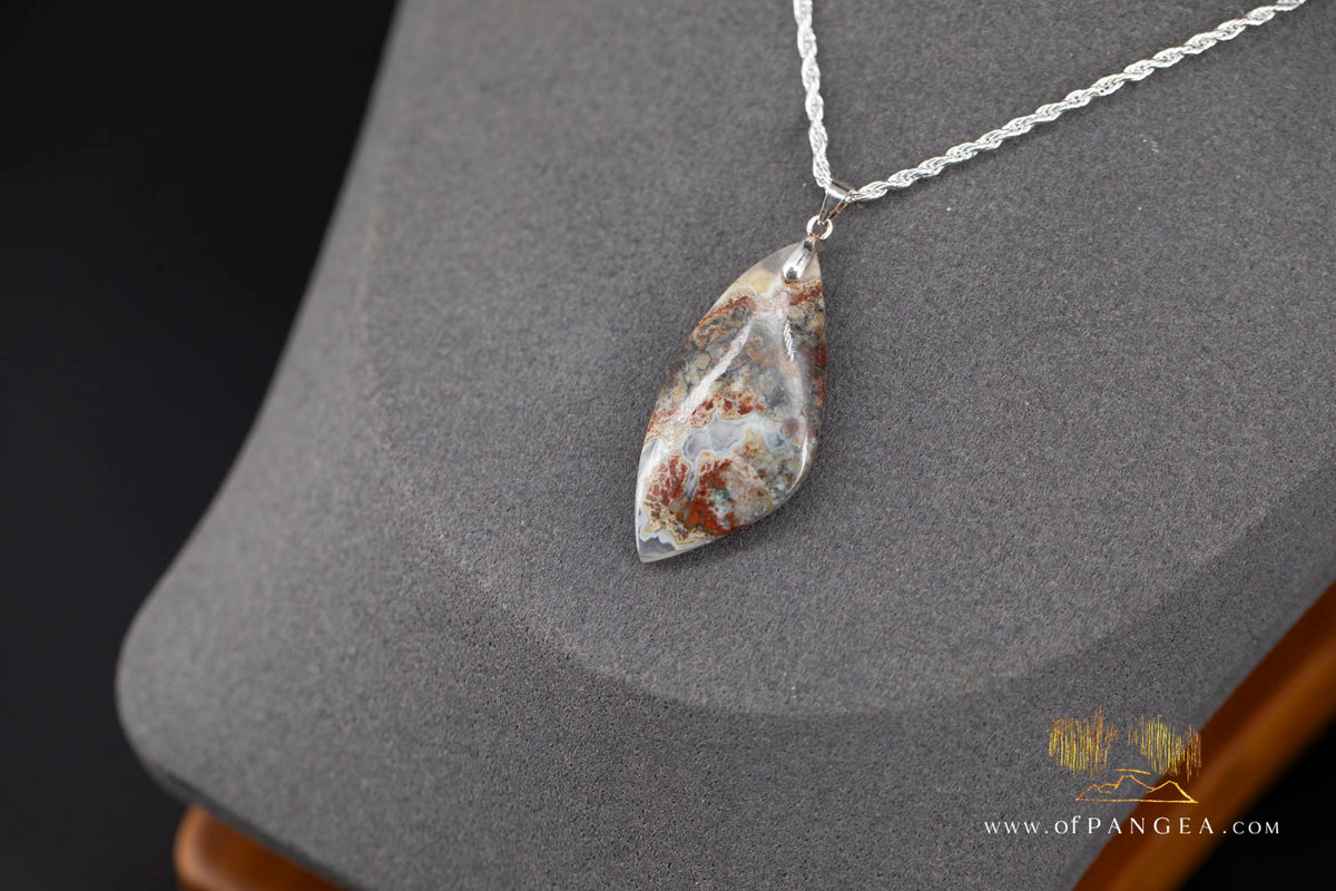 Plume Agate Drop Pendant - Italian Sterling Silver - Necklace || JF1655