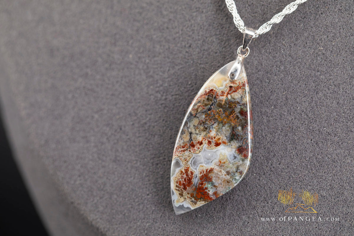 Plume Agate Drop Pendant - Italian Sterling Silver - Necklace || JF1655