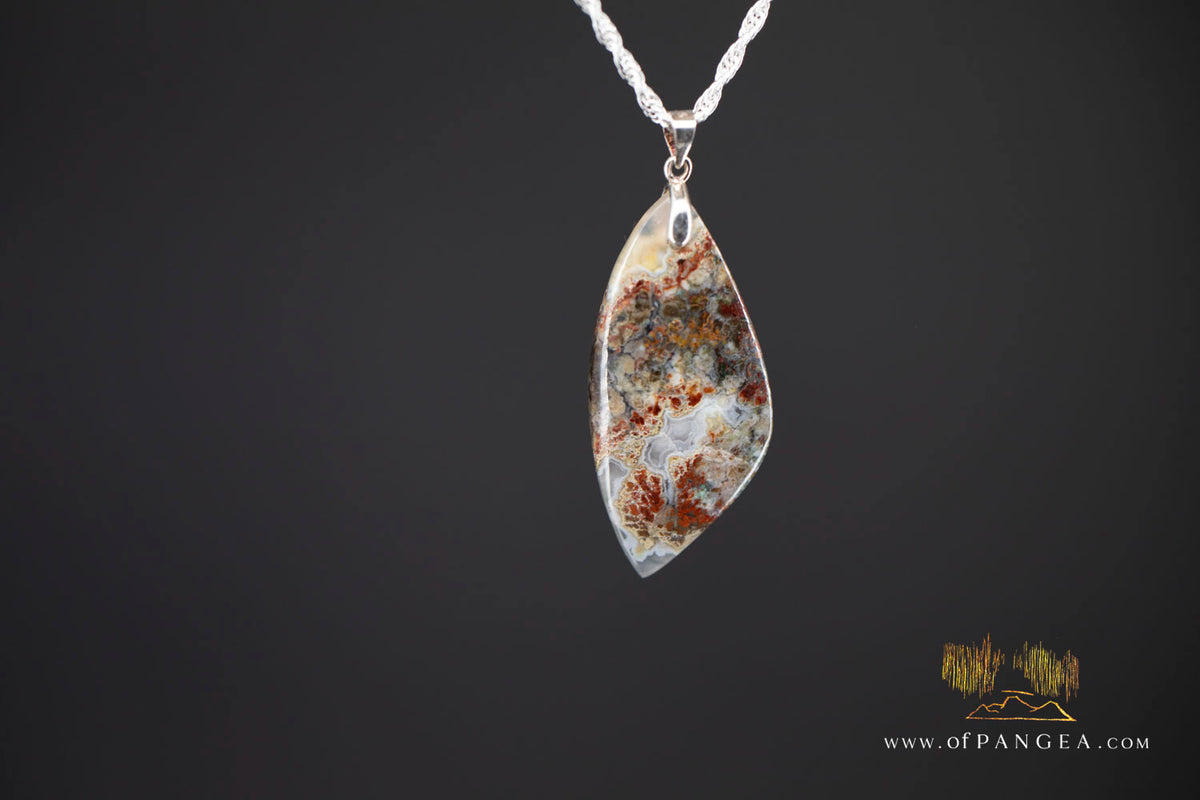 Plume Agate Drop Pendant - Italian Sterling Silver - Necklace || JF1655