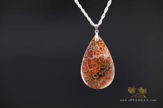 Plume Agate Drop Pendant - Italian Sterling Silver - Necklace || JF1657