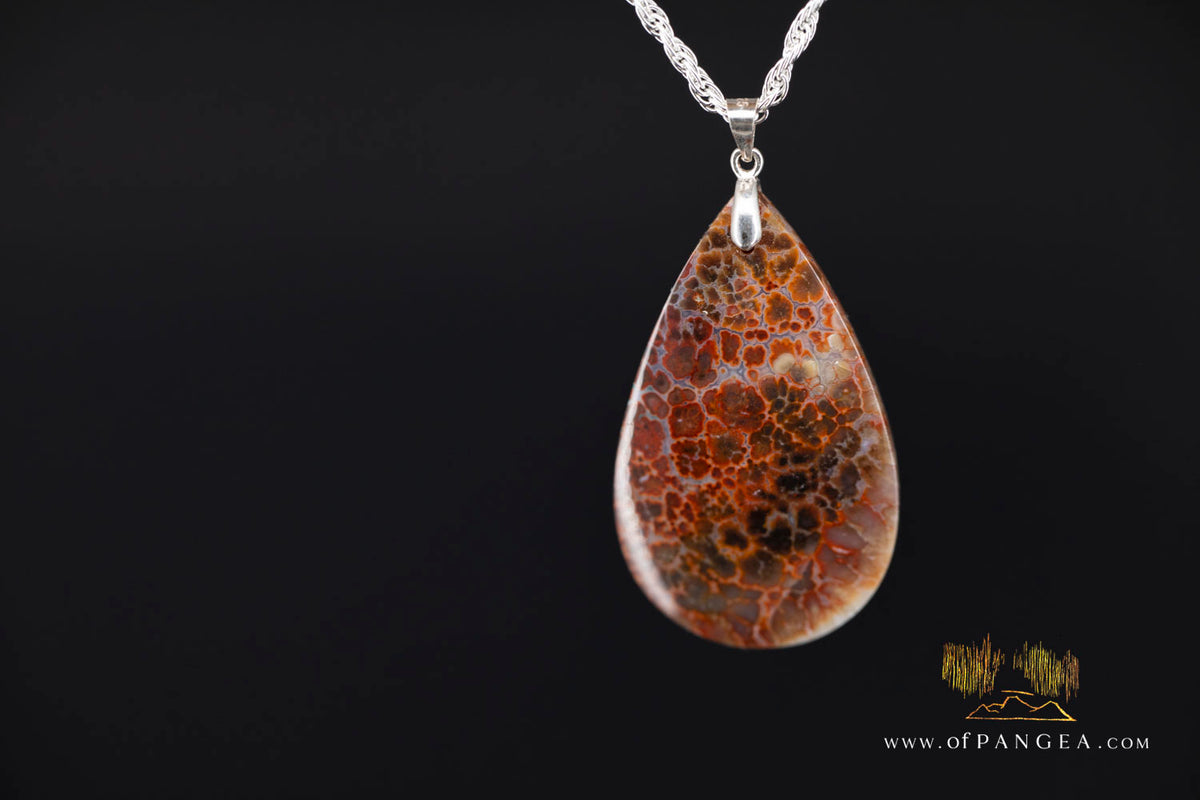 Plume Agate Drop Pendant - Italian Sterling Silver - Necklace || JF1657