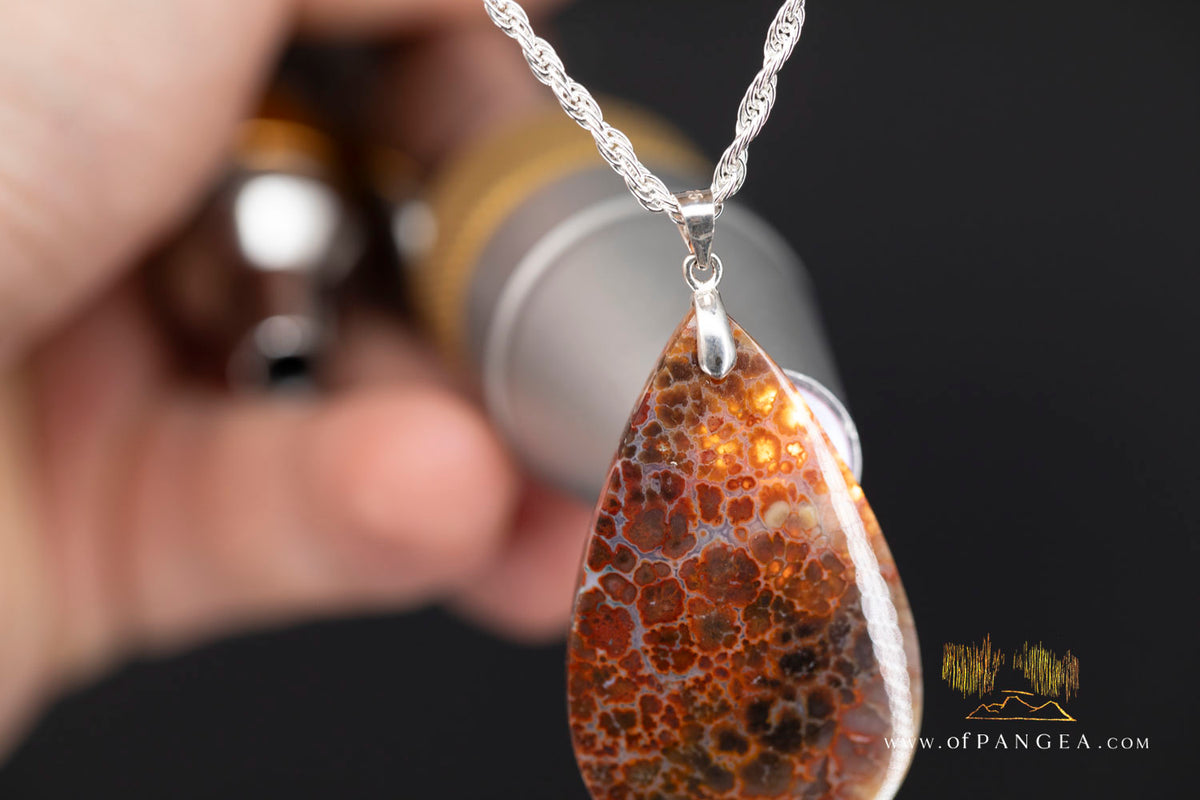 Plume Agate Drop Pendant - Italian Sterling Silver - Necklace || JF1657