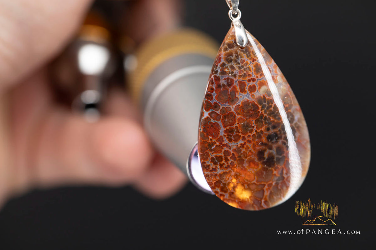 Plume Agate Drop Pendant - Italian Sterling Silver - Necklace || JF1657
