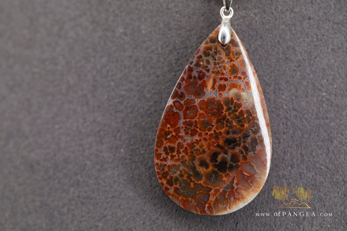 Plume Agate Drop Pendant - Italian Sterling Silver - Necklace || JF1657