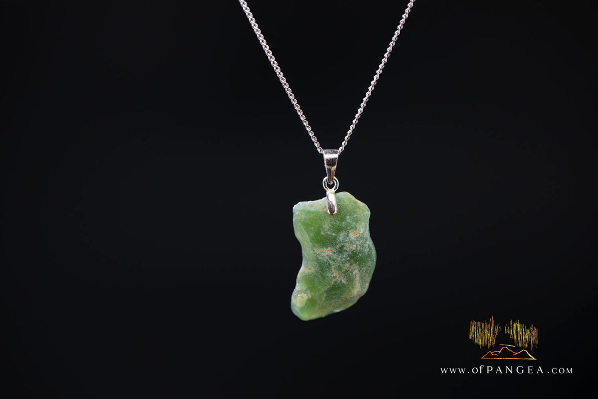 Wyoming Jade Wind Slick Necklace - Green Nephrite Jade - Italian Sterling Silver || JF1667