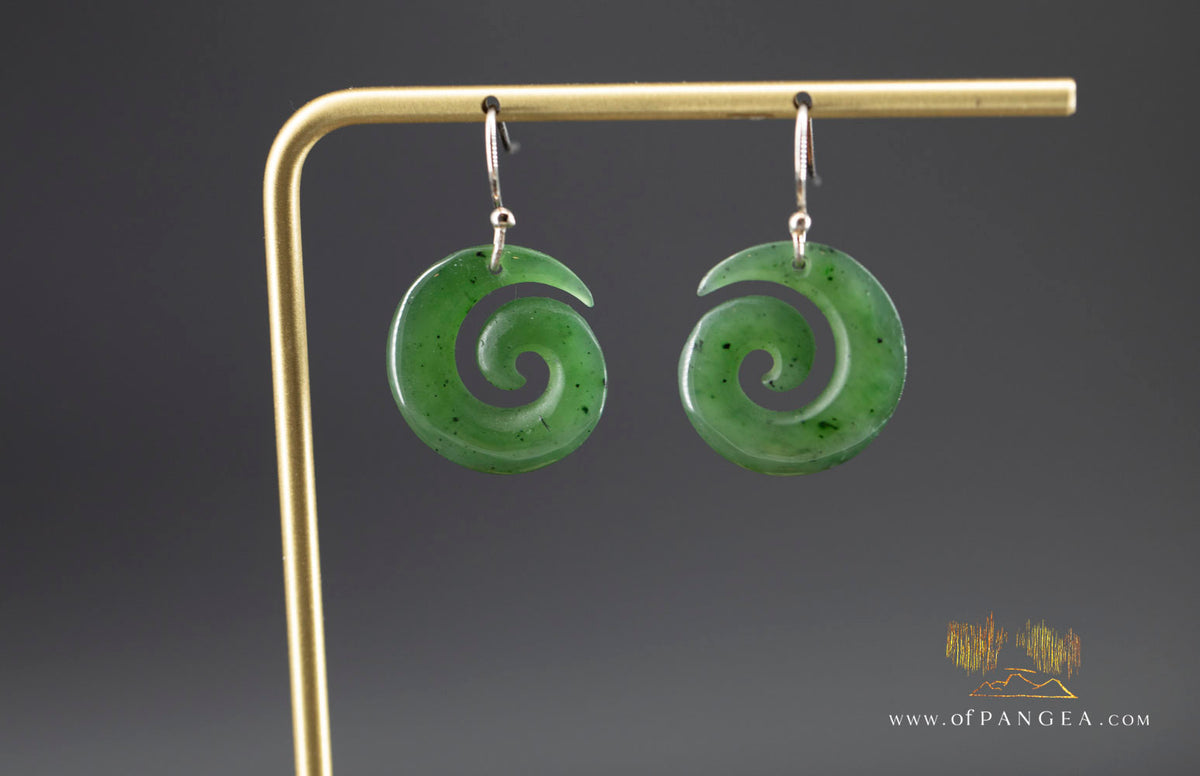 Koru Earrings - Spiral - Columbian Nephrite Jade - Italian sterling silver || JF1686