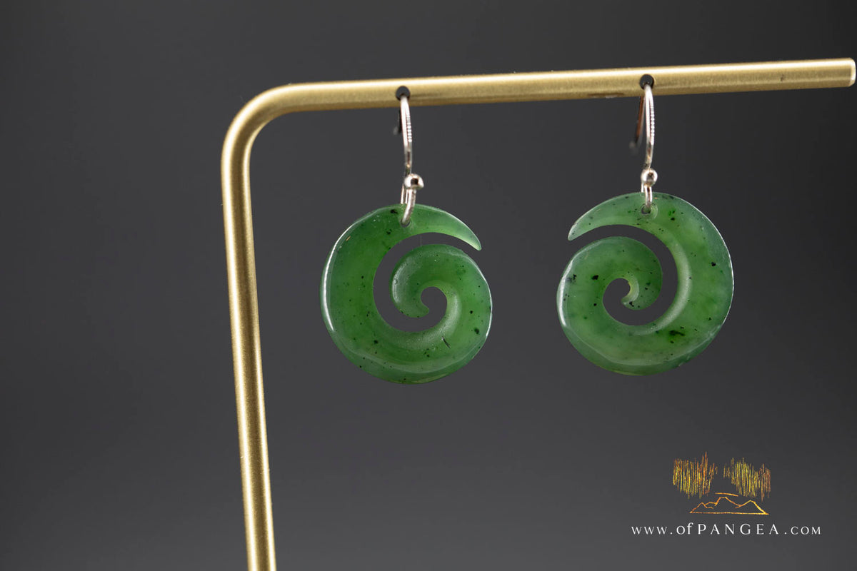 Koru Earrings - Spiral - Columbian Nephrite Jade - Italian sterling silver || JF1686