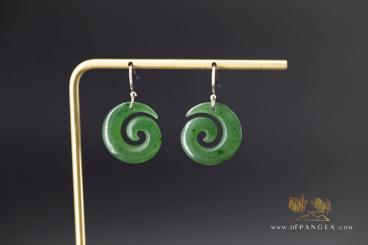 Koru Earrings - Spiral - Columbian Nephrite Jade - Italian sterling silver || JF1686