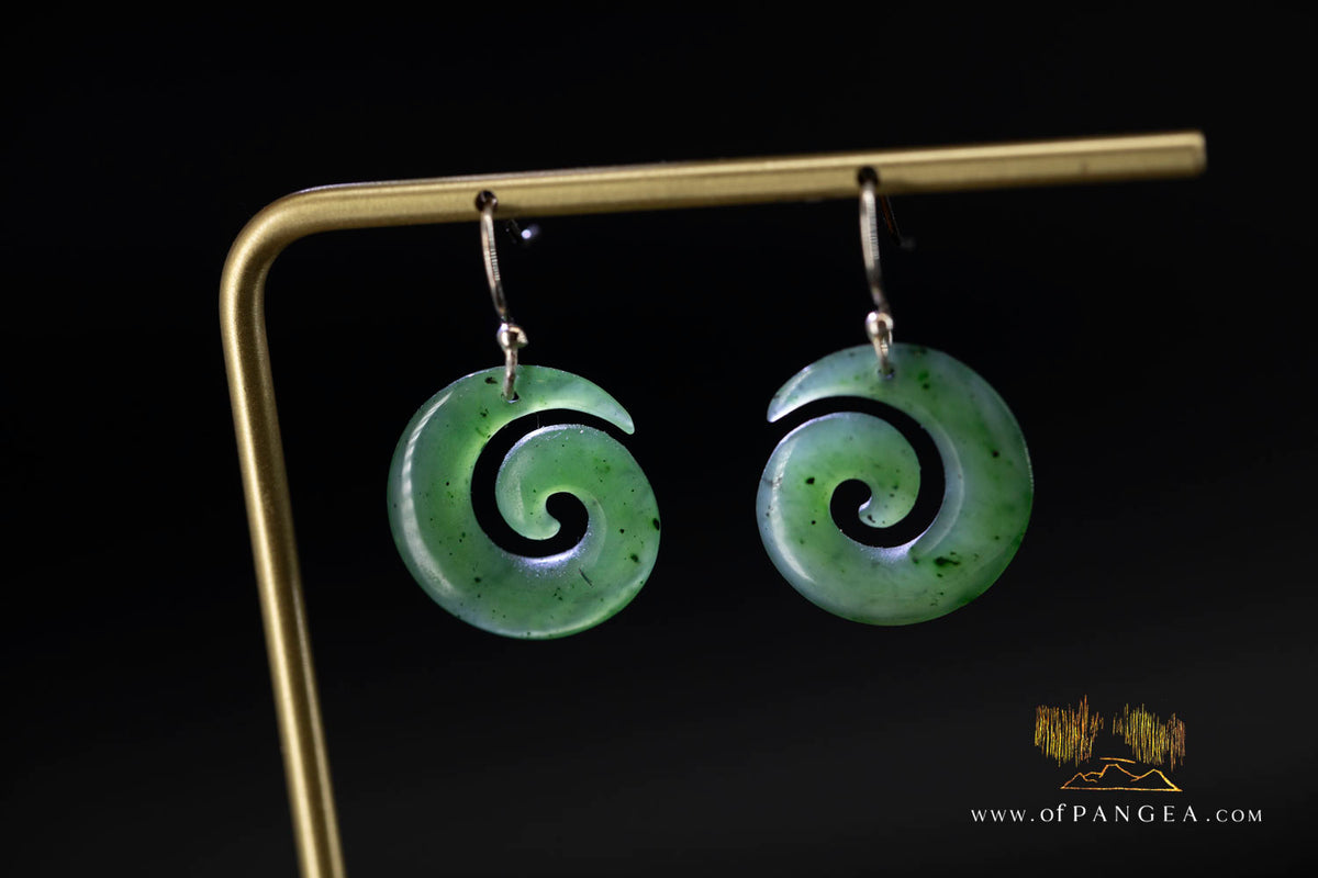 Koru Earrings - Spiral - Columbian Nephrite Jade - Italian sterling silver || JF1686