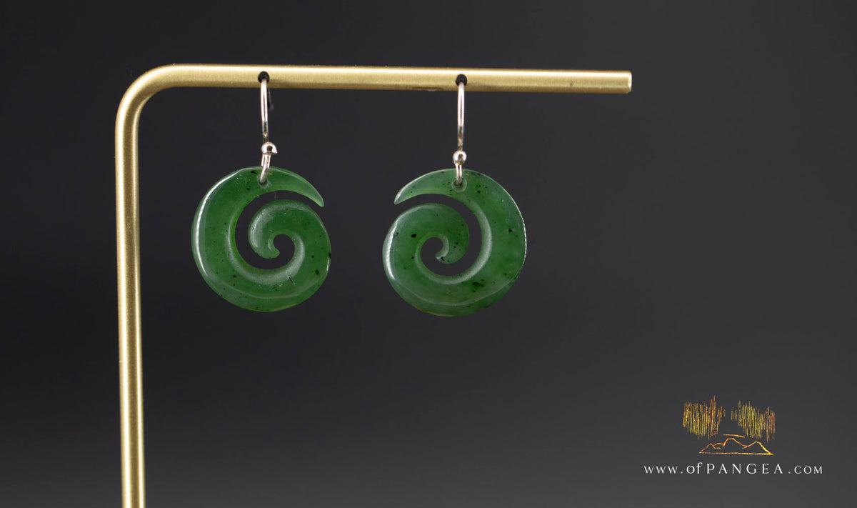 Koru Earrings - Spiral - Columbian Nephrite Jade - Italian sterling silver || JF1686