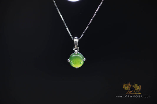 Cassiar Jade Cabochon - British Columbian Nephrite Jade Necklace - Rhodium plated Bezel - Italian sterling silver box chain || JF1690