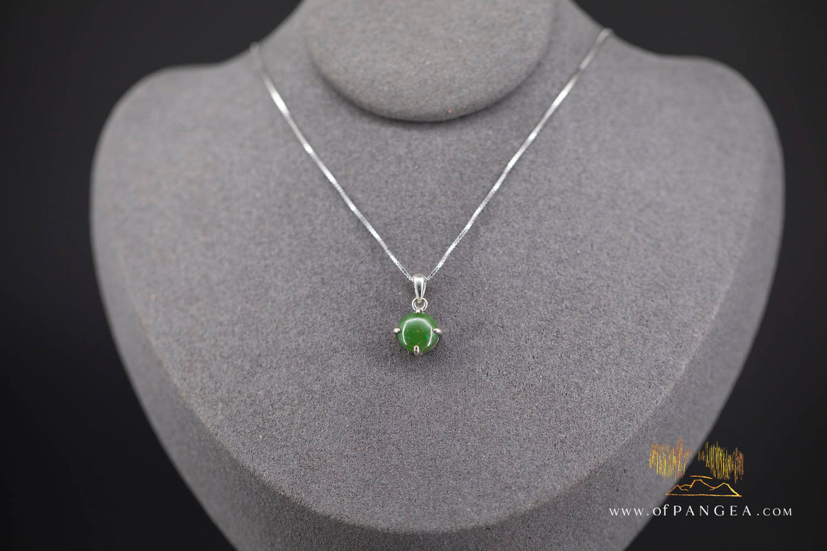 Cassiar Jade Cabochon - British Columbian Nephrite Jade Necklace - Rhodium plated Bezel - Italian sterling silver box chain || JF1690