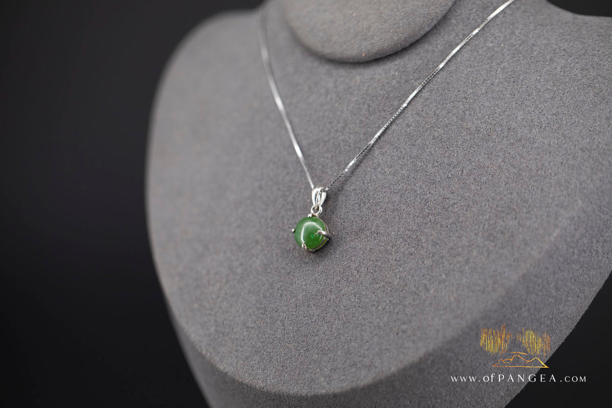 Cassiar Jade Cabochon - British Columbian Nephrite Jade Necklace - Rhodium plated Bezel - Italian sterling silver box chain || JF1690