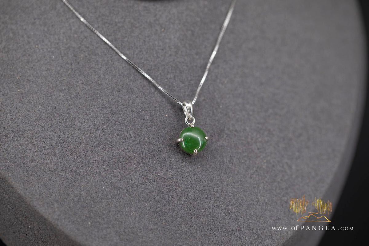Cassiar Jade Cabochon - British Columbian Nephrite Jade Necklace - Rhodium plated Bezel - Italian sterling silver box chain || JF1690