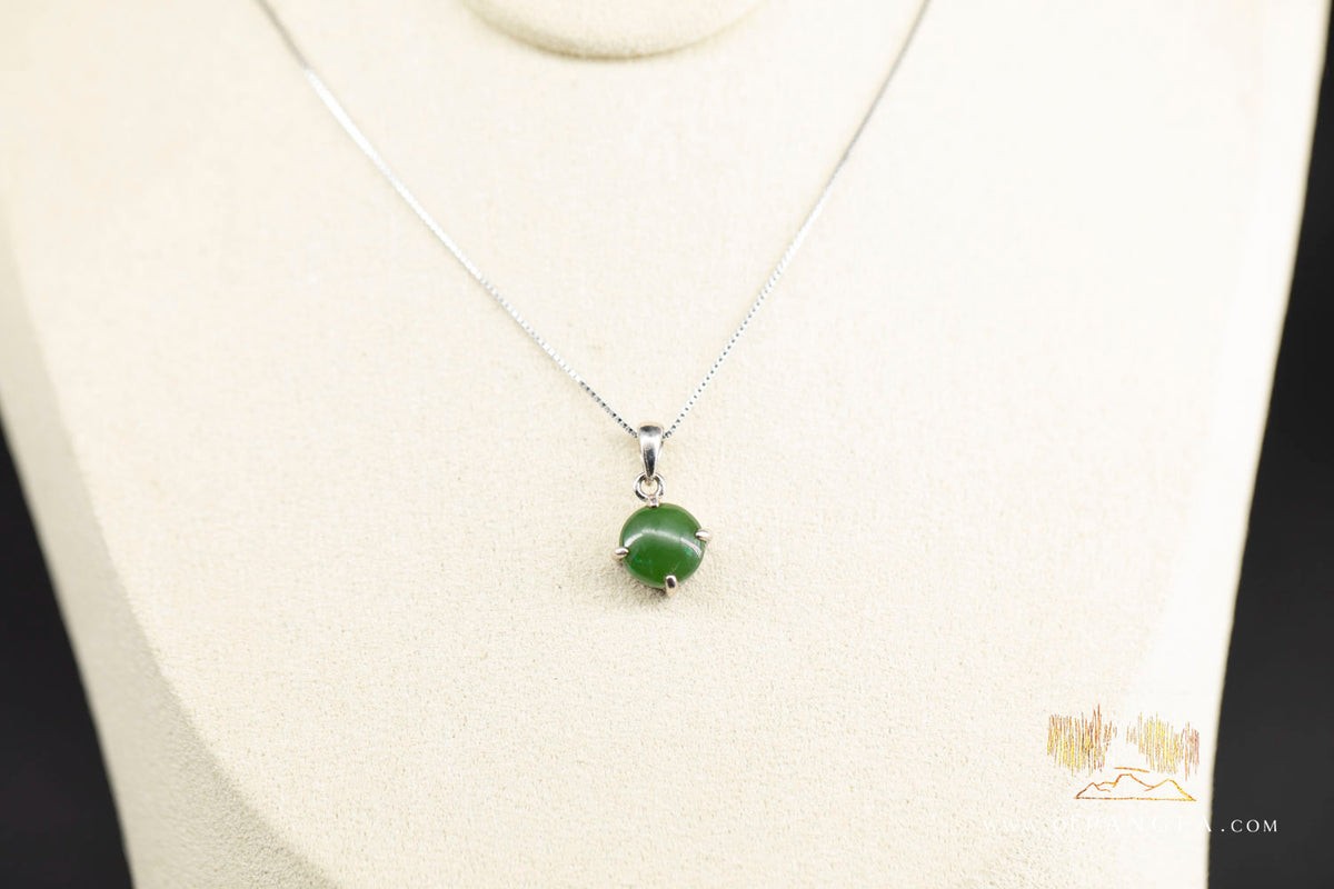Cassiar Jade Cabochon - British Columbian Nephrite Jade Necklace - Rhodium plated Bezel - Italian sterling silver box chain || JF1690