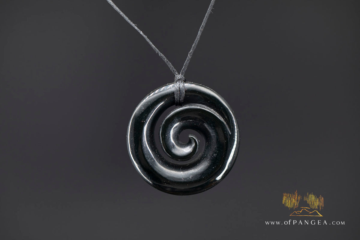 Koru Spiral - Australian Black Nephrite Jade - High Polish - Necklace || JF1757